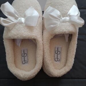 Jessica Simpson Cream Slippers with Satin Bows